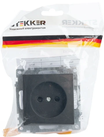 Розетка без заземления со шторками (черный) Stekker Катрин 39609