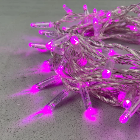 Гирлянда Нить с колпачком 10м розовая 24В, 100 LED, провод прозрачный ПВХ, IP65 Laitcom PST100CAP-10-1P