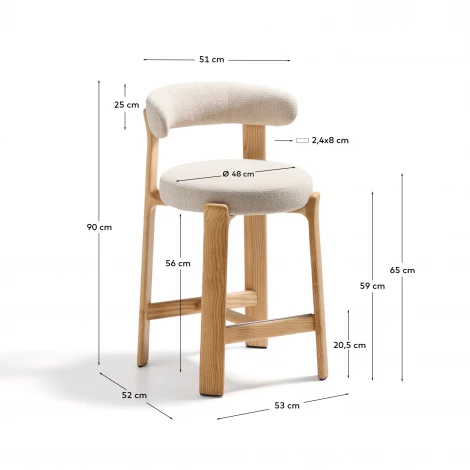 Полубарный стул Granite из бежевого шенилла и ясеня с натуральной отделкой 65 см La Forma (ex Julia Grup) 301967