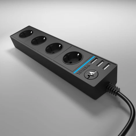 Розеточный блок 4-х местный + 3 USB черный W6514908 (a051459)