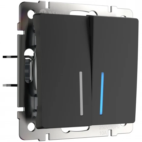 Выключатель двухклавишный с подсветкой (черный матовый) Werkel W1120108 (a051619)