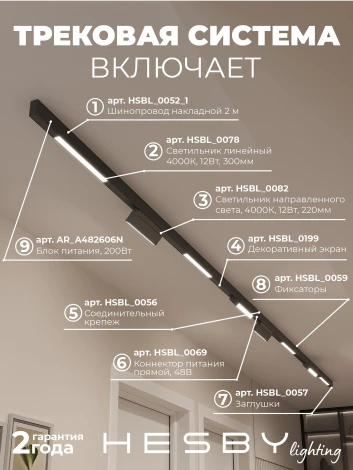 Трековая система в сборе магнитная накладная 48V 96W Hesby Lighting ElDeko HSBL_kompl_E006_NI4B4K