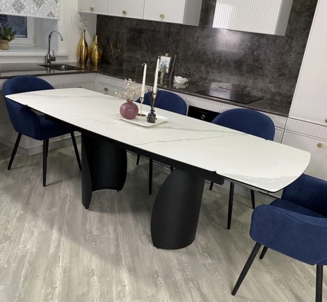 Стол ОЛЬХОН 180 цвет БЕЛЫЙ МРАМОР МАТОВЫЙ , керамика / Черный каркас M-City 64719