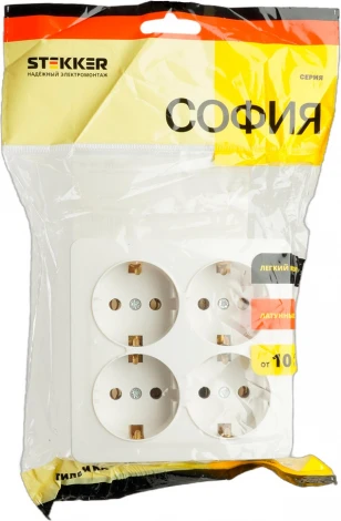 Розетка 4-х местная с заземлением (белый) Stekker София 49310