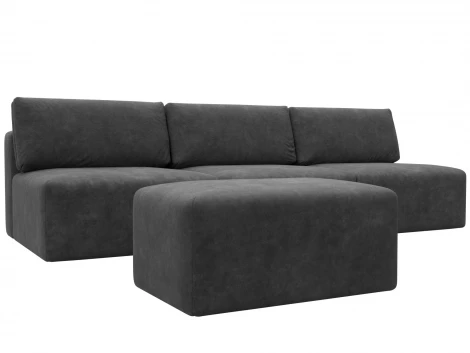 Диван прямой модульный с пуфом Лига-060 НПБ Лонг (ЛДСП,Брус,Фанера/Пластик/Велюр/Темно-серый) Лига Диванов 129489