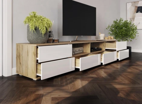 ТВ-тумба Маллоу (Маллоу дуб вотан / белый глянец) Woodville арт.563533