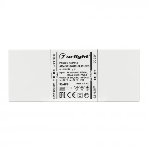 Блок питания ARV-SP-24012-FLAT-PFC (24V, 0.5A, 12W) (IP20 Пластик) 033258 Arlight