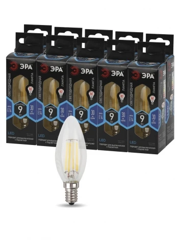 Лампочка светодиодная филаментная E14 9W ЭРА F-LED B35-9w-840-E14
