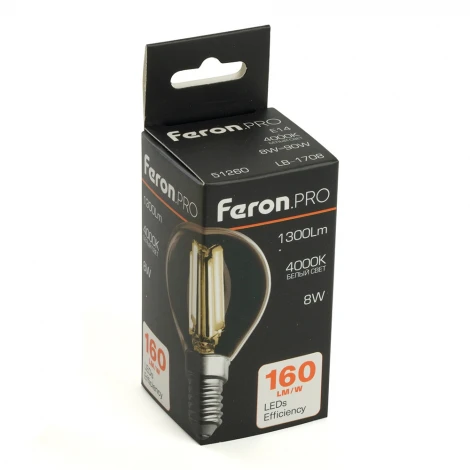 Лампа светодиодная филамент G45 шар 8W 175-265V E14 4000К Feron LB-1708 51260