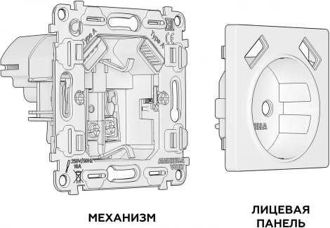 Комплект механизма Ambrella Volt электрической розетки ALFA MA329010 Бежевый матовый 2USB A+A 18W быстрая зарядка с заземлением со шторками 2P+E 16A-250V QUANT