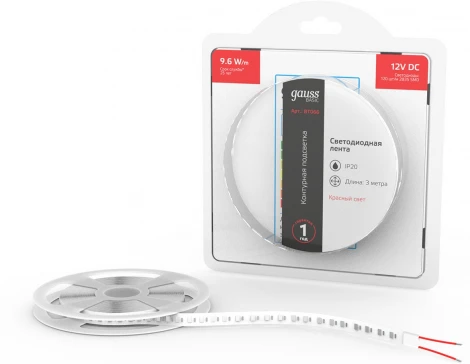 Светодиодная лента Gauss Basic BT066 LED 2835/120 12V 9,6W/m 624lm/m красный 8mm IP20 3m