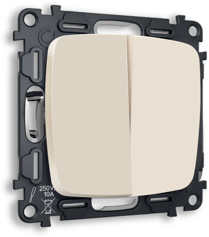 Комплект механизма Ambrella Volt 2-клавишного проходного выключателя OMEGA MO323020 Бежевый матовый QUANT