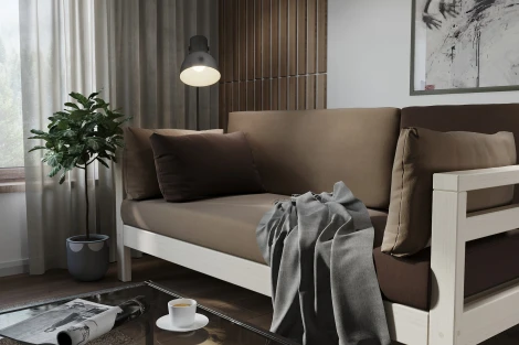 Диван Arsko прямой Домино Б беленый дуб велюр светло-коричневый/темно-коричневый