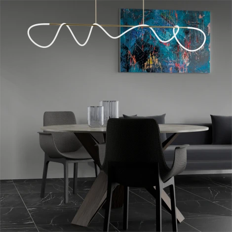 Потолочная люстра на штанге с гибким неоном Lightera Nyasa LE117L-200GA Wi-Fi (LED, 220V, управление смартфоном, голосовое управление, умный дом - Алиса, Tuya Smart, Маруся, Smart Life, Экосистема Сбер)