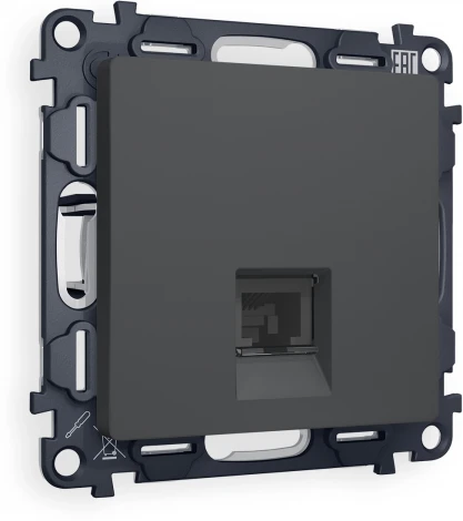 Комплект механизма Ambrella Volt телефонной розетки ALFA MA912030 Графит мягкое касание RJ-11(4P4C) с защитной шторкой QUANT