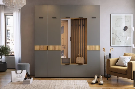 Прихожая "Бери К1" (2000х350х2226), цвет дуб крафт золотой/графит Mebelson (арт.ПК01Бери.2564)