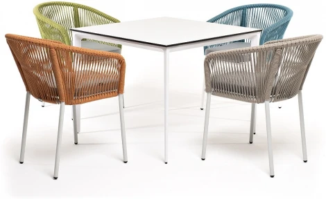 "Аркобалено" обеденная группа на 4 персоны со стульями "Марсель", каркас белый, роуп цветной 4SIS арт.УТ-00005979