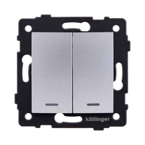 Выключатель 2-клавишный 10А/250В с LED подсветкой, изогнутый, серый Kollinger REA-R-008GY для Aspekt, Eleganz, Reflex