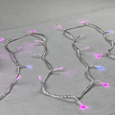 Гирлянда Нить 10м розовая с мерцанием белого диода 24В, 100 LED, провод прозрачный ПВХ, IP54 Laitcom PST100BLW-10-1P