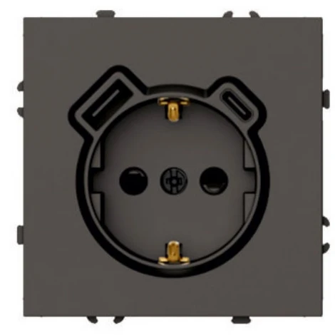 Розетка с заземлением и шторками с USB Type A+С (антрацит, soft touch) Stekker Эмили 50361