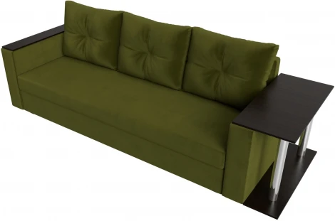 Лига Диванов диван прямой Атланта Лайт со столом справа (Микровельвет/Зеленый)