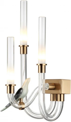 Бра Odeon Light Lark 5431/6WL золотой(под латунь)/белый градиент/беж./зеленый/ металл/стекло/керамика LED 6W 4000K (220V, птички)