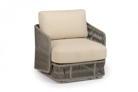 "Альбано" кресло плетеное из роупа, каркас алюминий светло-серый (RAL7035) муар, роуп серый меланж круглый, ткань Mossle светло-бежевая 4SIS арт.УТ-00009676