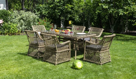 Обеденная группа плетеная, цвет соломенный 4SIS Латте LC6T-7-SET