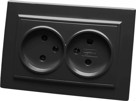 Розетка двойная без заземления со шторками (черный) Stekker Эрна 39478
