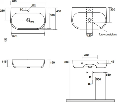 Раковина Kerasan Nolita 70х45 см