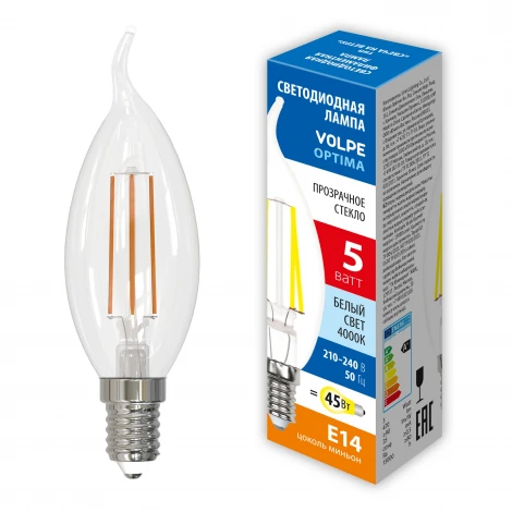 Лампочка светодиодная филаментная Volpe LED-CW35-SLF LED-CW35-5W/4000K/E14/CL/SLF