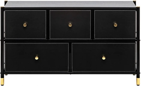 Комод Leset Нирита/Хайди широкий 5 ящиков, Черный (Сталь,Экокожа/Черный) арт.2500000209703