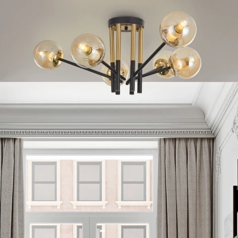 Потолочная люстра на штанге Arte Milano Neapolis-73708 273708/6 BK/GD (220V, шар, молекулы)