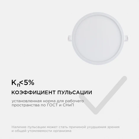 Потолочный светильник светодиодный встраиваемый 220В 15Вт 1200лм изолированный драйвер 6500K Apeyron 06-54
