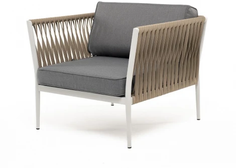 "Касабланка" кресло плетеное из роупа, каркас алюминий светло-серый (RAL7035) муар, роуп серо-коричневый 23мм, ткань серая 017 4SIS арт.УТ-00006194