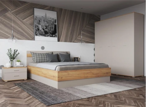 Полутораспальная кровать Woodville Кассандра 140х200 дуб крафт золотой / кашемир 559215