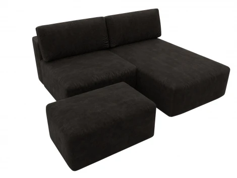 Диван угловой модульный с пуфом Лига-060 НПБ угол универсальный (ЛДСП,Брус,Фанера/Пластик/Велюр/Коричневый) Лига Диванов 129697