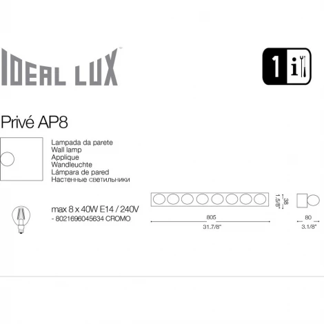 Настенный светильник Ideal Lux Prive PRIVE' AP8 CROMO
