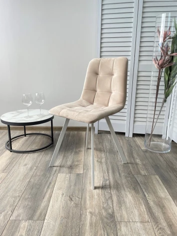 Стул CHILLI-Q SQUARE светло-бежевый #2, велюр / белый каркас, 4 шт./1 к