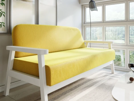 Диван Arsko прямой Флори М белая эмаль велюр желтый