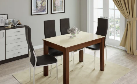 Стол обеденный раскладной Бруно 70 ТЭКС, орех/лакобель ваниль 00-00006810