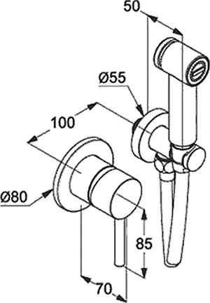 Гигиенический душ Kludi Bozz 389983976 со смесителем, С ВНУТРЕННЕЙ ЧАСТЬЮ