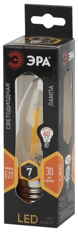 Лампочка светодиодная филаментная E27 7W ЭРА F-LED B35-7W-827-E27