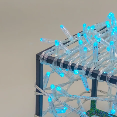 Гирлянда Нить с колпачком 10м небесно-голубая 24В, 100 LED, провод прозрачный ПВХ, IP65 Laitcom PST100CAP-10-1SB