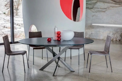 Обеденный стол M-City BARONE (01.92) G093 хром/С150 э-бел. гл. стекло, L021алюм.вставка