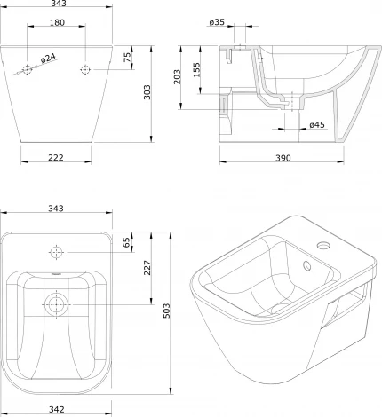 Биде подвесное Sanindusa Look 134450