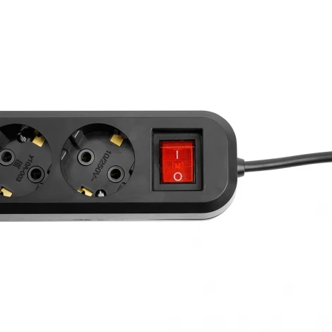 Удлинитель 4-х местный с заземлением 3 метра с выключателем (черный) Stekker Home 50425