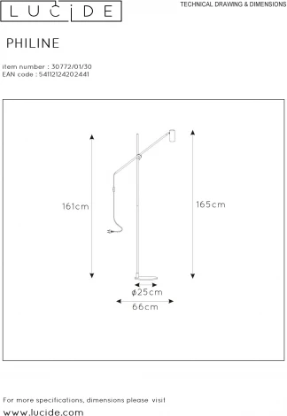Торшер крючком Lucide Philine 30772/01/30 (220V, выключатель)