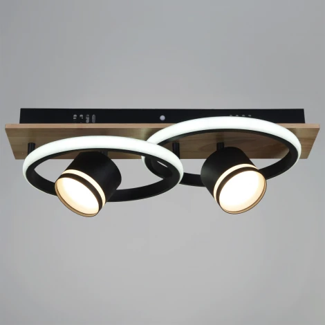 Потолочная люстра с пультом с регулировкой цветовой температуры, яркости и ночным режимом Reluce 29560-0.3-2+2 BK+WOOD