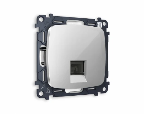 Комплект механизма Ambrella Volt компьютерной розетки OMEGA MO412010 Серебро глянец RJ-45(8P8C) CAT6 с защитной шторкой QUANT